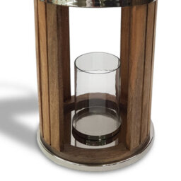 Rustic Mango Wood Stainless Steel Lantern Glass Hurricane Candle Holder 48Cm - thumbnail 3