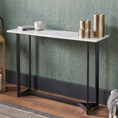 Pacific Lifestyle White Marble Console Table With Curved Black Metal Legs, Real Stone Top 112Cm, Hendrick - image 1