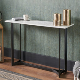 Pacific Lifestyle White Marble Console Table With Curved Black Metal Legs, Real Stone Top 112Cm, Hendrick - thumbnail 1