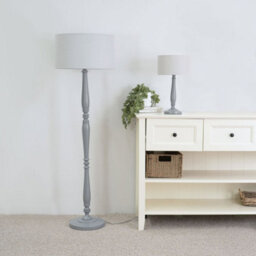 Valuelights Victoria Traditional Grey Wood Candlestick Table Lamp With Grey Drum Shade - thumbnail 3