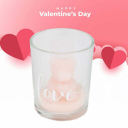 Valentines Scented Rose Candle Bear In Glass Loved One-Romantic Gift - thumbnail 3