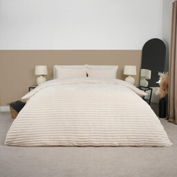 Ohs Ribbed Duvet Cover Faux Fur Winter Warm Bedding Set, Cream - Double