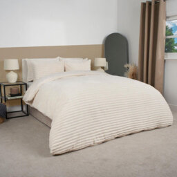 Ohs Ribbed Duvet Cover Faux Fur Winter Warm Bedding Set, Cream - Double - thumbnail 2