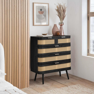 Rattan 5 Chest Of Drawers Birlea Sark Black Mid Century Modern - image 1