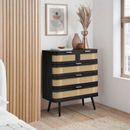 Rattan 5 Chest Of Drawers Birlea Sark Black Mid Century Modern - thumbnail 1
