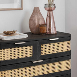 Rattan 5 Chest Of Drawers Birlea Sark Black Mid Century Modern - thumbnail 3