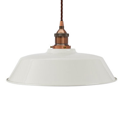 Pale Grey Chancery Painted Dome Pendant Light With Antique Copper Lamp Holder And Brown Twisted Cable - Se Home - image 1