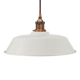 Pale Grey Chancery Painted Dome Pendant Light With Antique Copper Lamp Holder And Brown Twisted Cable - Se Home - thumbnail 1