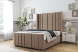 "Sloomy Melbourne Mink Plush Bed Frame With Mattress  With 50"" Upholstered Wingback Headboard 4'6 Double" - thumbnail 2