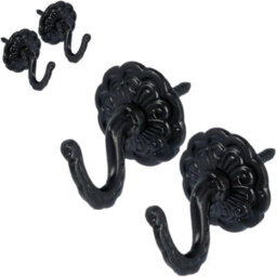 SISI UK Black Curtain Tie Back Hooks Modern & Classic Designs Screw In Tassel Hold Rosette Hook U Shaped Curtain Tie Hooks Ball End X 4