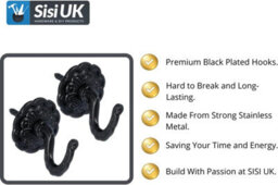 SISI UK Black Curtain Tie Back Hooks Modern & Classic Designs Screw In Tassel Hold Rosette Hook U Shaped Curtain Tie Hooks Ball End X 4 - thumbnail 3