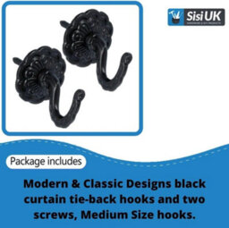 SISI UK Black Curtain Tie Back Hooks Modern & Classic Designs Screw In Tassel Hold Rosette Hook U Shaped Curtain Tie Hooks Ball End X 4 - thumbnail 2
