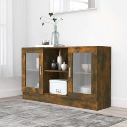 Berkfield Vitrine Cabinet Smoked Oak 120X30.5X70 Cm Engineered Wood - thumbnail 1