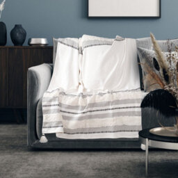 Nevni Soft Cotton Striped Tufted Double Throw For Sofa, Couch, Bed - 150 X 200 Cm, Grey - thumbnail 1