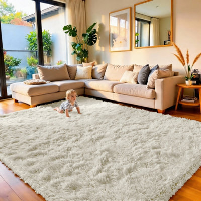 Aspire Homeware Non Slip Cream Shaggy Rug Soft Fluffy Washable, Living Room And Dining Room Rug, (L)230Cm X (W)160Cm - image 1