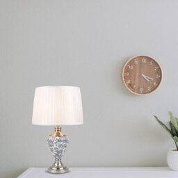 Lighting Supermarket Hepburn Large Ceramic Table Lamp Ivory Pleated Shade Blue Printed Finish 58Cm - thumbnail 2