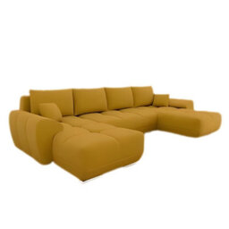Logo U Shaped Corner Sofa Bed With Storage Reversible Mustard Velvet Upholstery Modern Design - thumbnail 2