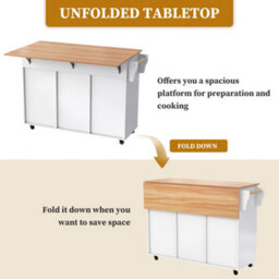 Btm Kitchen Island On Wheels With Drop Leaf Adjustable Shelves Storage Cabinet And Drawers Serving Trolley - thumbnail 2