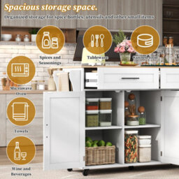 Btm Kitchen Island On Wheels With Drop Leaf Adjustable Shelves Storage Cabinet And Drawers Serving Trolley - thumbnail 3