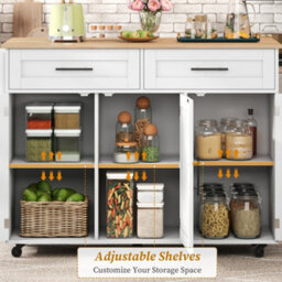 Btm Kitchen Island On Wheels With Drop Leaf Adjustable Shelves Storage Cabinet And Drawers Serving Trolley - thumbnail 4