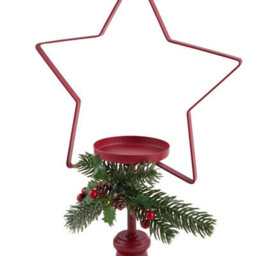 Living And Home Set Of 2 Red Star Shape Christmas Iron Candle Holders With Pine Berry Decor For Table Centerpiece - thumbnail 7