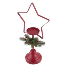 Living And Home Set Of 2 Red Star Shape Christmas Iron Candle Holders With Pine Berry Decor For Table Centerpiece - thumbnail 6