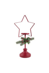 Living And Home Set Of 2 Red Star Shape Christmas Iron Candle Holders With Pine Berry Decor For Table Centerpiece - thumbnail 5