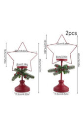 Living And Home Set Of 2 Red Star Shape Christmas Iron Candle Holders With Pine Berry Decor For Table Centerpiece - thumbnail 9