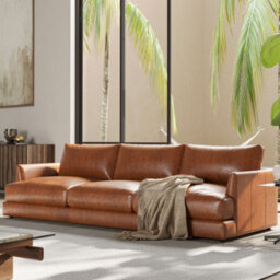 Valencia Serena Leather Three Seats Sectional Sofa Cognac Nappa 11000 Top-Grain Leather Kiln Dried Wood - thumbnail 4