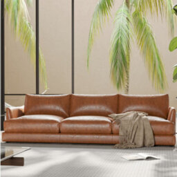 Valencia Serena Leather Three Seats Sectional Sofa Cognac Nappa 11000 Top-Grain Leather Kiln Dried Wood - thumbnail 2