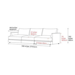 Valencia Serena Leather Three Seats Sectional Sofa Cognac Nappa 11000 Top-Grain Leather Kiln Dried Wood - thumbnail 3