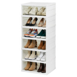 Taylor & Brown 6 Tier Double Shoe Rack Storage Organizer Box White, 107Cm Tall Foldable Bins With Clear Display & Magnetic Doors