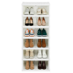 Taylor & Brown 6 Tier Double Shoe Rack Storage Organizer Box White, 107Cm Tall Foldable Bins With Clear Display & Magnetic Doors - thumbnail 5