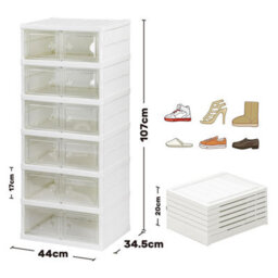 Taylor & Brown 6 Tier Double Shoe Rack Storage Organizer Box White, 107Cm Tall Foldable Bins With Clear Display & Magnetic Doors - thumbnail 7