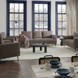 Wyld And Coco Nova Living Brown Fabric Sofa Set - Modular 3-Seater And 2-Seater With Iron Legs, 5 Seats - thumbnail 2