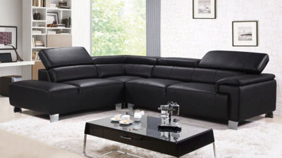 Genuine Leather Black Left Hand Facing Corner Sofa - image 1