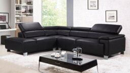 Genuine Leather Black Left Hand Facing Corner Sofa - thumbnail 2
