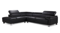 Genuine Leather Black Left Hand Facing Corner Sofa - thumbnail 3
