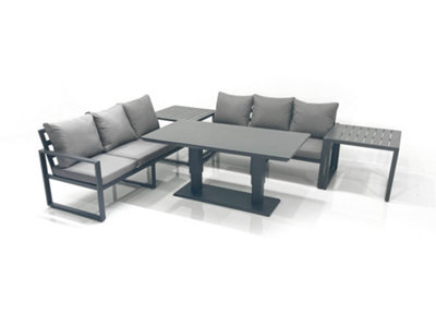 Fimous 6 Seater Aluminium Outdoor Garden Furniture Set With Adjustable Rising Lifting Dining Table 3 Seater Sofa 2 Side Table - image 1