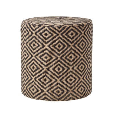 Homescapes Jute Round Pouffe Black And Off-White Herringbone Pattern, 40 X 40 X 42 Cm - image 1