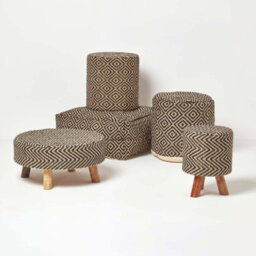 Homescapes Jute Round Pouffe Black And Off-White Herringbone Pattern, 40 X 40 X 42 Cm - thumbnail 5