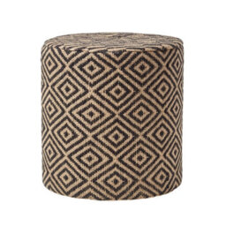Homescapes Jute Round Pouffe Black And Off-White Herringbone Pattern, 40 X 40 X 42 Cm - thumbnail 1