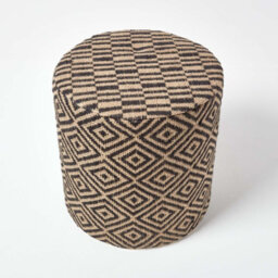 Homescapes Jute Round Pouffe Black And Off-White Herringbone Pattern, 40 X 40 X 42 Cm - thumbnail 3