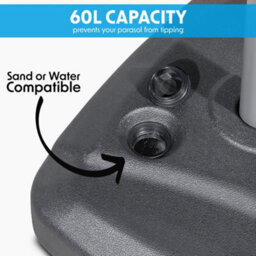 Loops 60L Fillable Parasol Base - Water & Sand - Wheeled Garden Umbrella Stand - 70mm - thumbnail 3