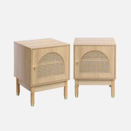 Sweeek - Wood And Cane Bedside Table 1 Door (Set Of 2) Judith Natural 45X40X60 Cm - thumbnail 1