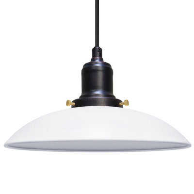 Long Life Lamps Company Retro Vintage Ceiling Pendant Light White Metal Black Fitting M0115 - image 1