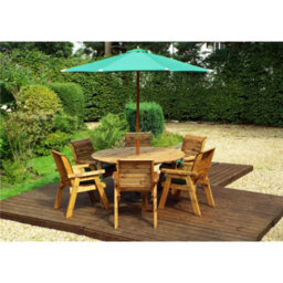 Marlborough Traditional Six Seater Circular Table Set With 6 X Green Chair Cushion 1 X Green Parasol & Base & Cushion Storage Bag - thumbnail 2