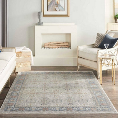 Grey Luxurious Traditional Bordered Floral Rug Easy To Clean Living Room And Bedroom-300Cm X 381Cm