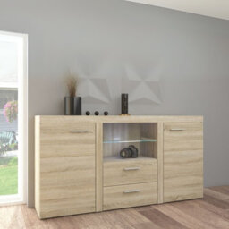 Rumba Sideboard Modern 2 Drawer Chest 157 Cm Wide Durable Laminated Finish For Living Or Dining Oak Sonoma