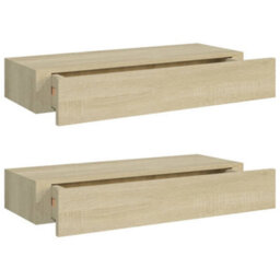 Vidaxl Wall-Mounted Drawer Shelves 2 Pcs Oak 60X23.5X10Cm Mdf - thumbnail 2
